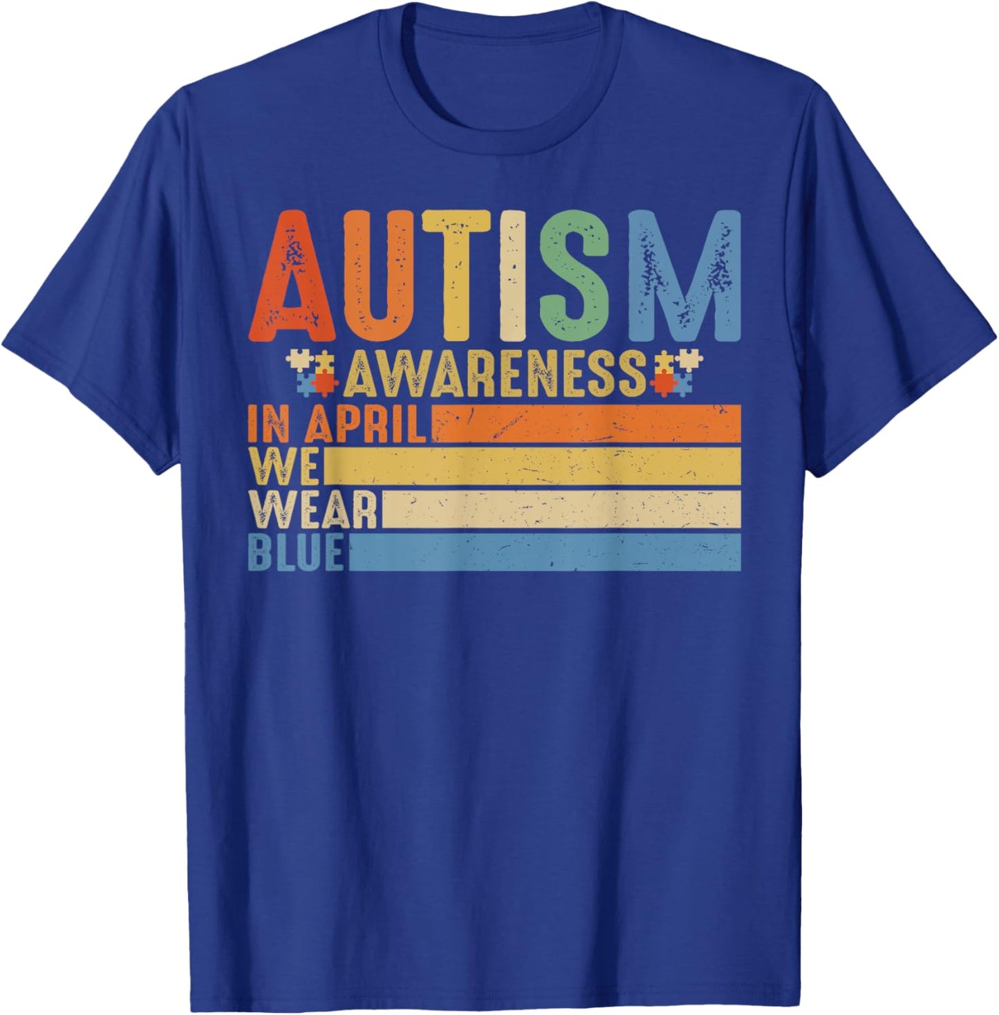 Retro IN APRIL WE WEAR BLUE Puzzle Autism Awareness Month T-Shirt - T-Shirt | Royal