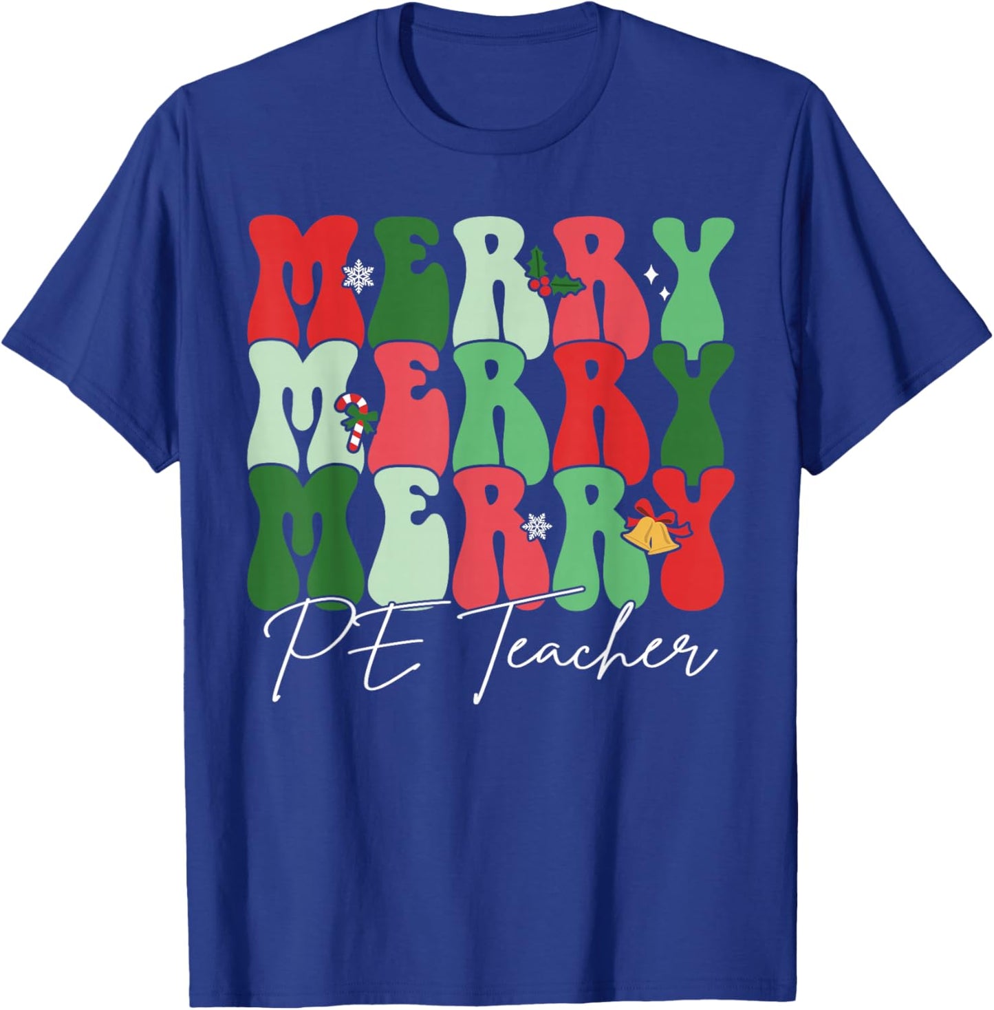 Groovy Merry PE Teacher Santa Christmas Pajama Holiday T-Shirt - T-Shirt | Royal