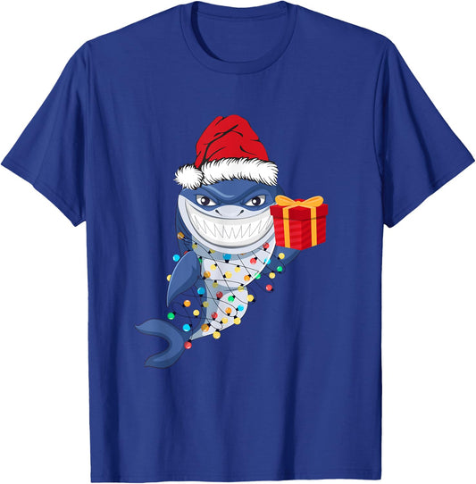 Shark Christmas Tree Lights Santa Hat Xmas Toddler Boys Kids T-Shirt - T-Shirt | Royal