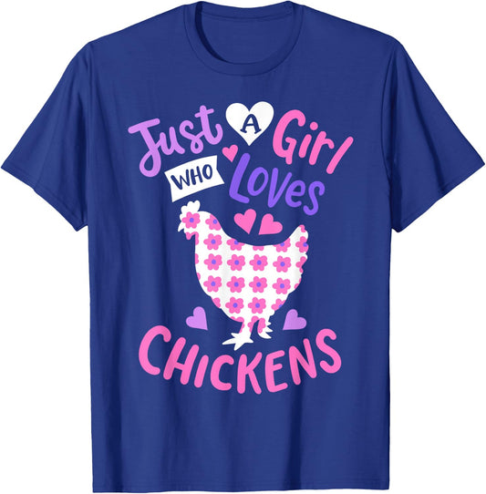 Kids Just A Girl Who Loves Chickens Chicken Hen Love Cute T-Shirt - T-Shirt | Royal