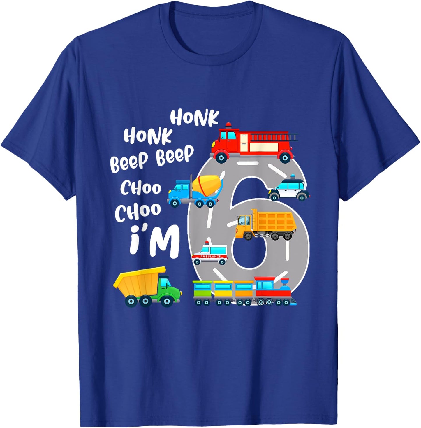 6 Year Old Birthday Transportation 6th Party Kids T-Shirt - T-Shirt | Royal