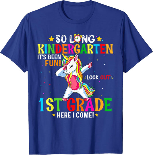 Kids So Long Kindergarten Graduation Class 2025 Unicorn Dab T-Shirt - T-Shirt | Royal