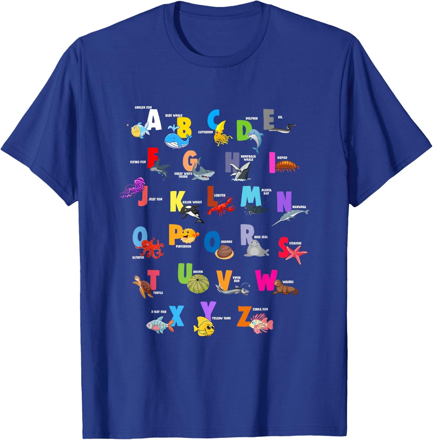 Ocean Animals Alphabet Letter ABCs Fish Dolphin Letters T-Shirt - T-Shirt | Royal