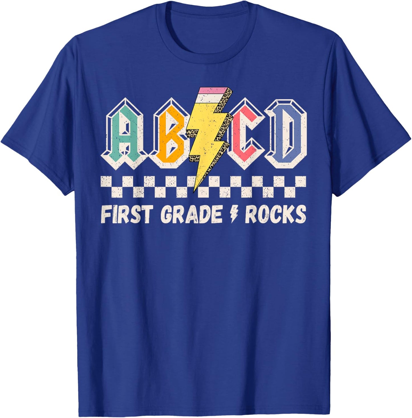 ABCD First Grade Rocks Pencil Lightning Teachers Rock Boys T-Shirt - T-Shirt | Royal