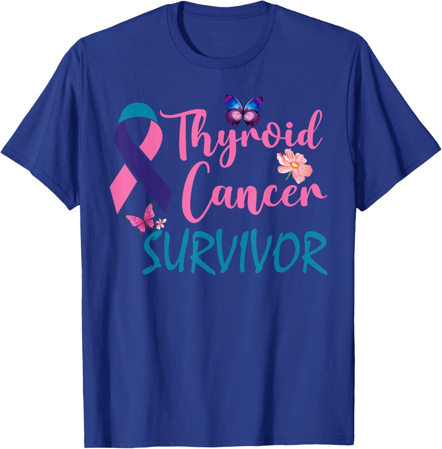 Butterflies Support Ribbon Thyroid Cancer Survivor T-Shirt - T-Shirt | Royal