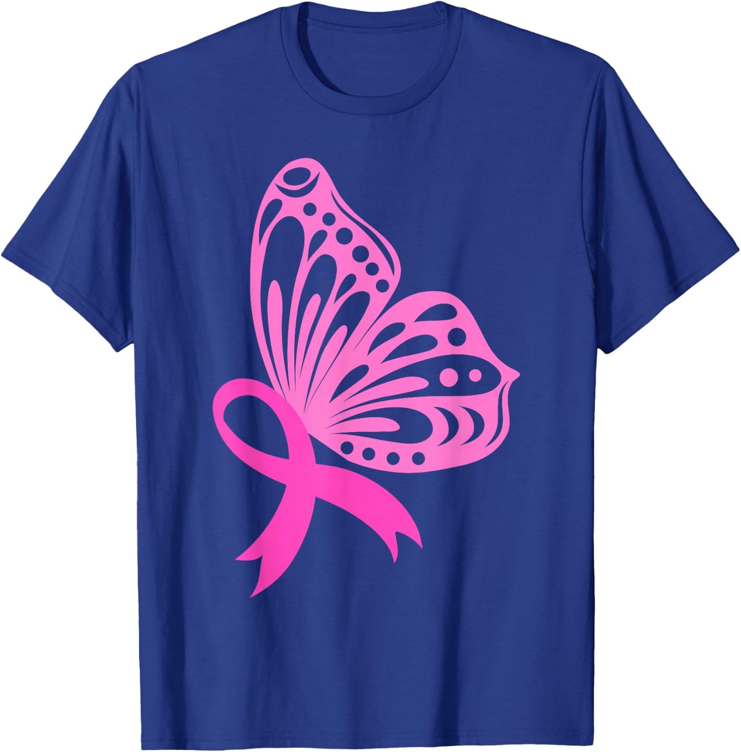 Pink Ribbon Butterfly | Breast Cancer T-Shirt - T-Shirt | Royal