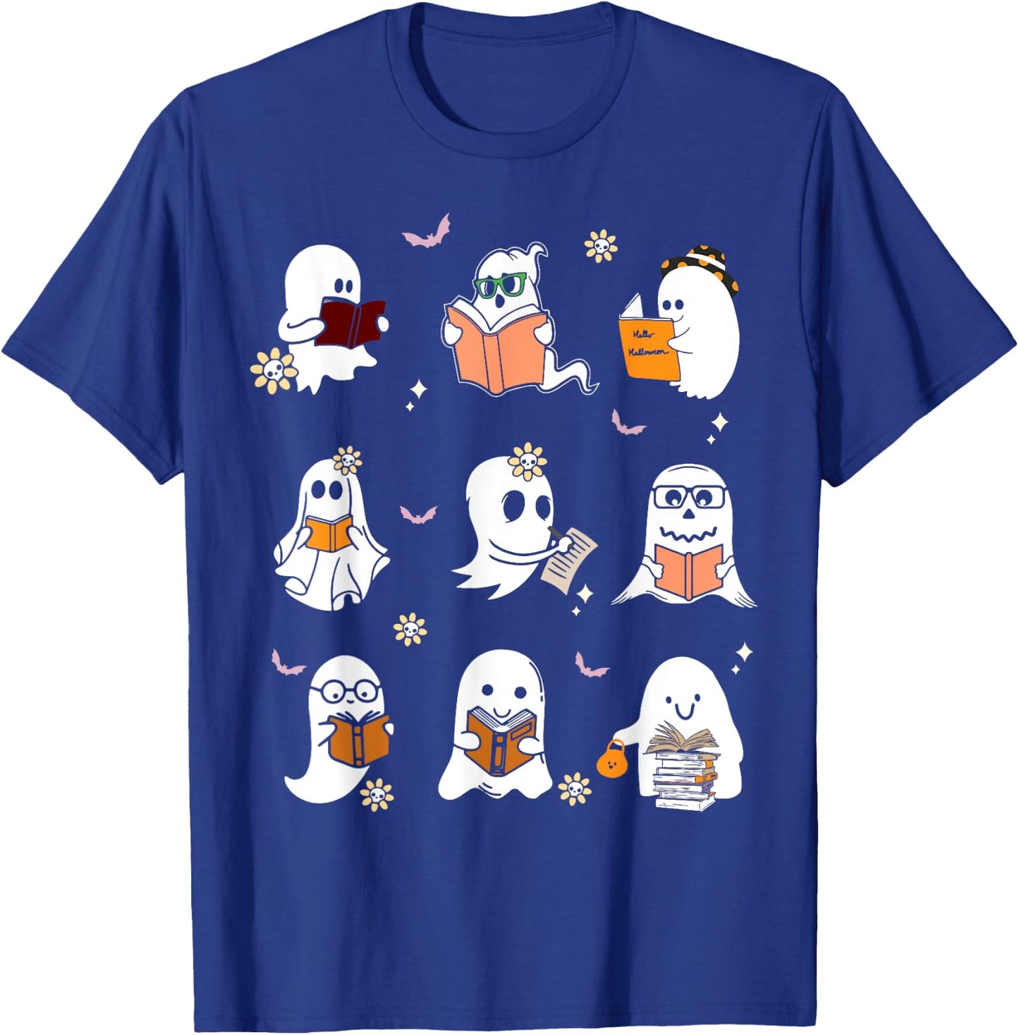 Ghosts Reading Books Teacher Halloween Librarian Boooks Men Women Kids T-Shirt - T-Shirt | Royal