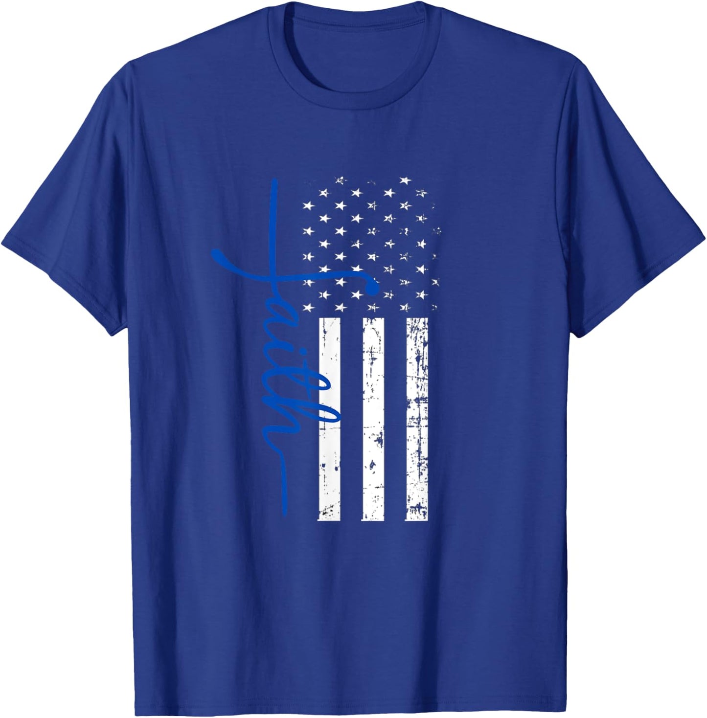 "Faith" Cross Thin Blue Line US Flag T-Shirt - T-Shirt | Royal