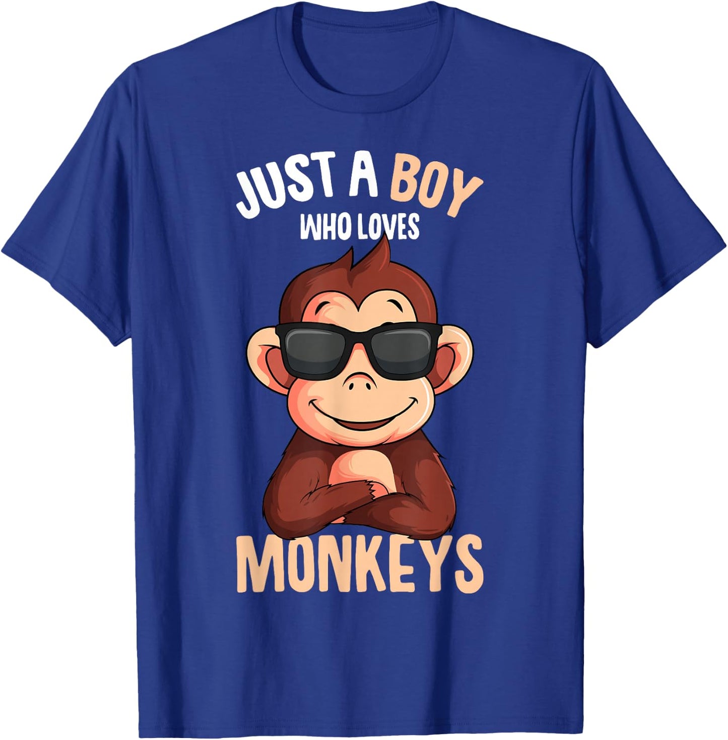 Monkey Just A Boy Who Loves Monkeys Boys Kids T-Shirt - T-Shirt | Royal