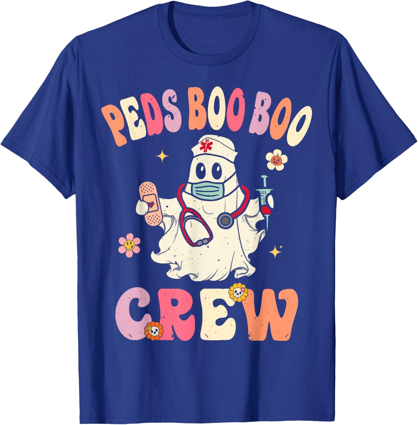 Peds Nurse Boo Crew Retro Halloween ICU NICU Nurse T-Shirt - T-Shirt | Royal