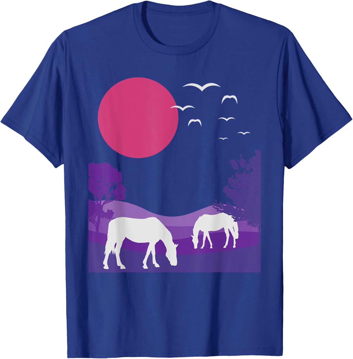 Steppe Landscape Horses Nature Minimalist Design T-Shirt - T-Shirt | Royal