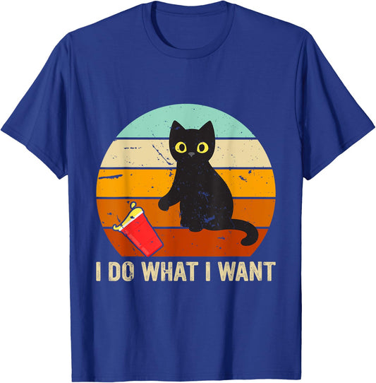 I Do What I Want Cat Coffee Black Cat Red Cup Funny Graphic Men Women Kids T-Shirt - T-Shirt | Royal