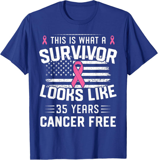 Breast Cancer 35 Years Survivor Of Being Breast Cancer Free T-Shirt - T-Shirt | Royal