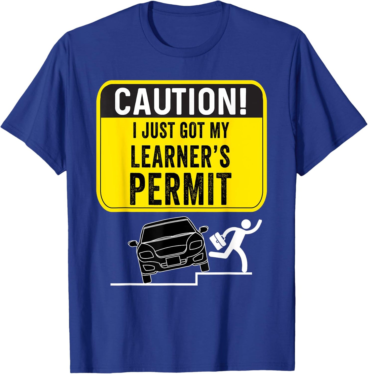 Caution New Driver Funny Student Learner's Permit Licensed T-Shirt - T-Shirt | Royal