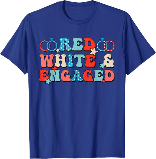 Red White And Engaged Men Women 4th Of July Usa Flag T-Shirt - T-Shirt | Royal