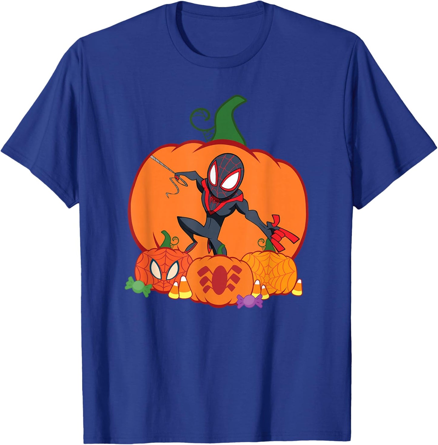 Marvel Spider-Man Miles Morales Halloween with Pumpkins T-Shirt - T-Shirt | Royal