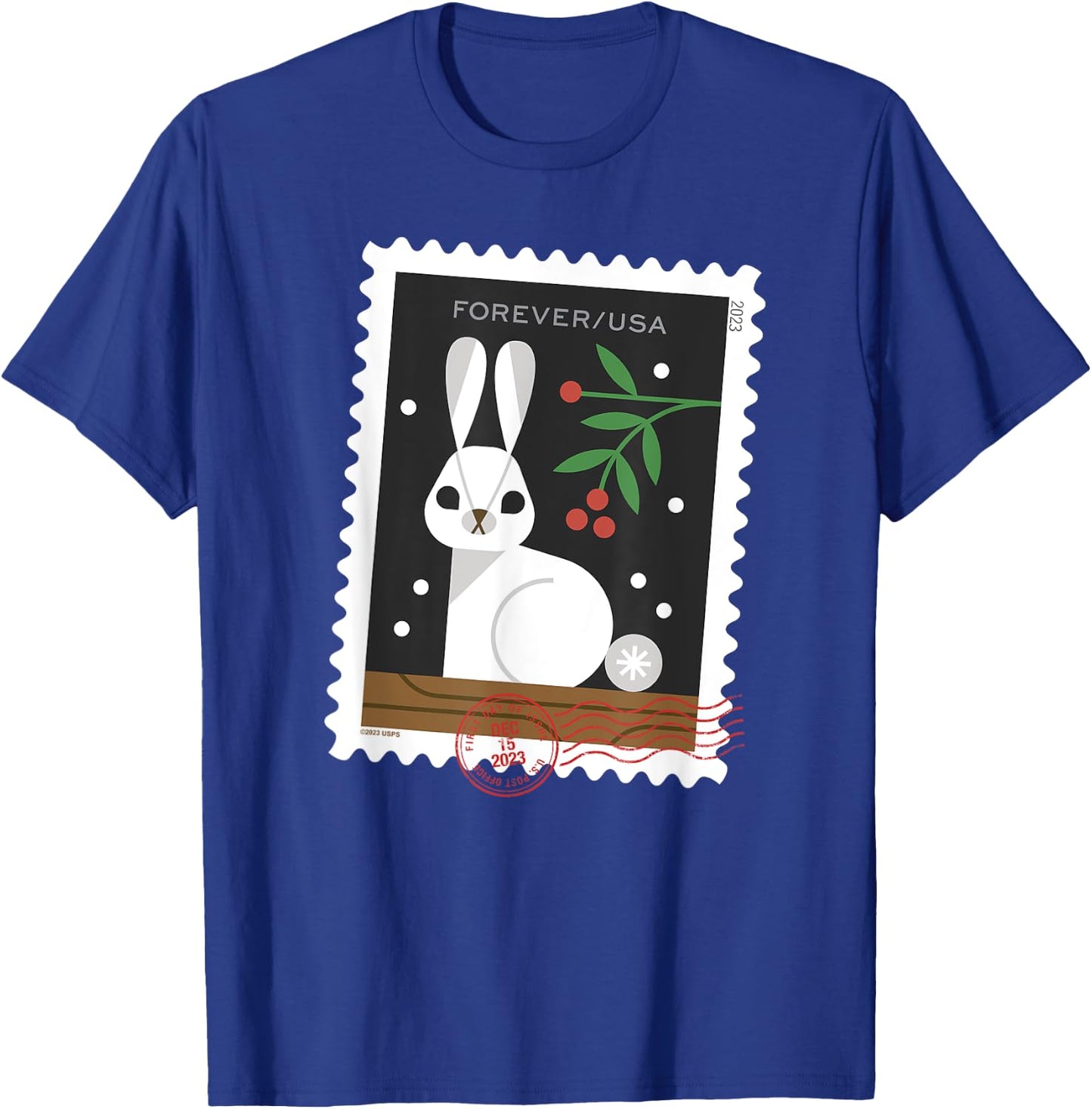 USPS Winter Woodland Animals - Rabbit Stamp T-Shirt - T-Shirt | Royal