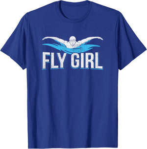 Fly Girl Swim Butterfly Swimmer Swimming Team Novelty T-Shirt - T-Shirt | Royal