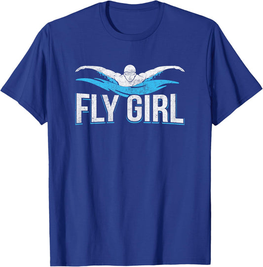 Fly Girl Swim Butterfly Swimmer Swimming Team Novelty T-Shirt - T-Shirt | Royal