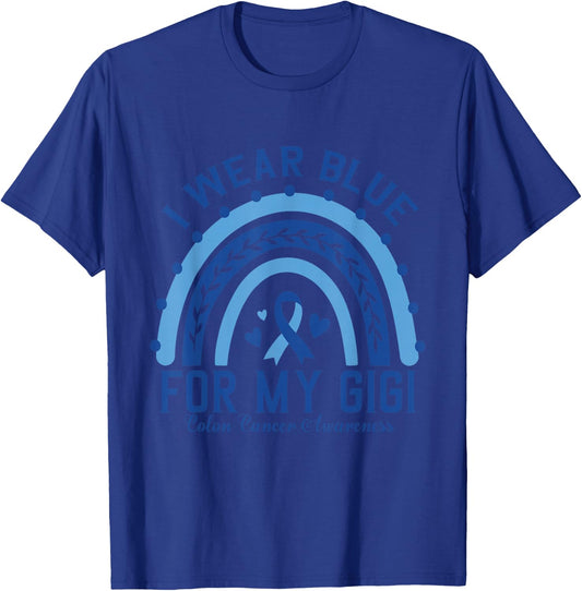 Rainbow I Wear Blue For My Gigi Colon Cancer Awareness T-Shirt - T-Shirt | Royal
