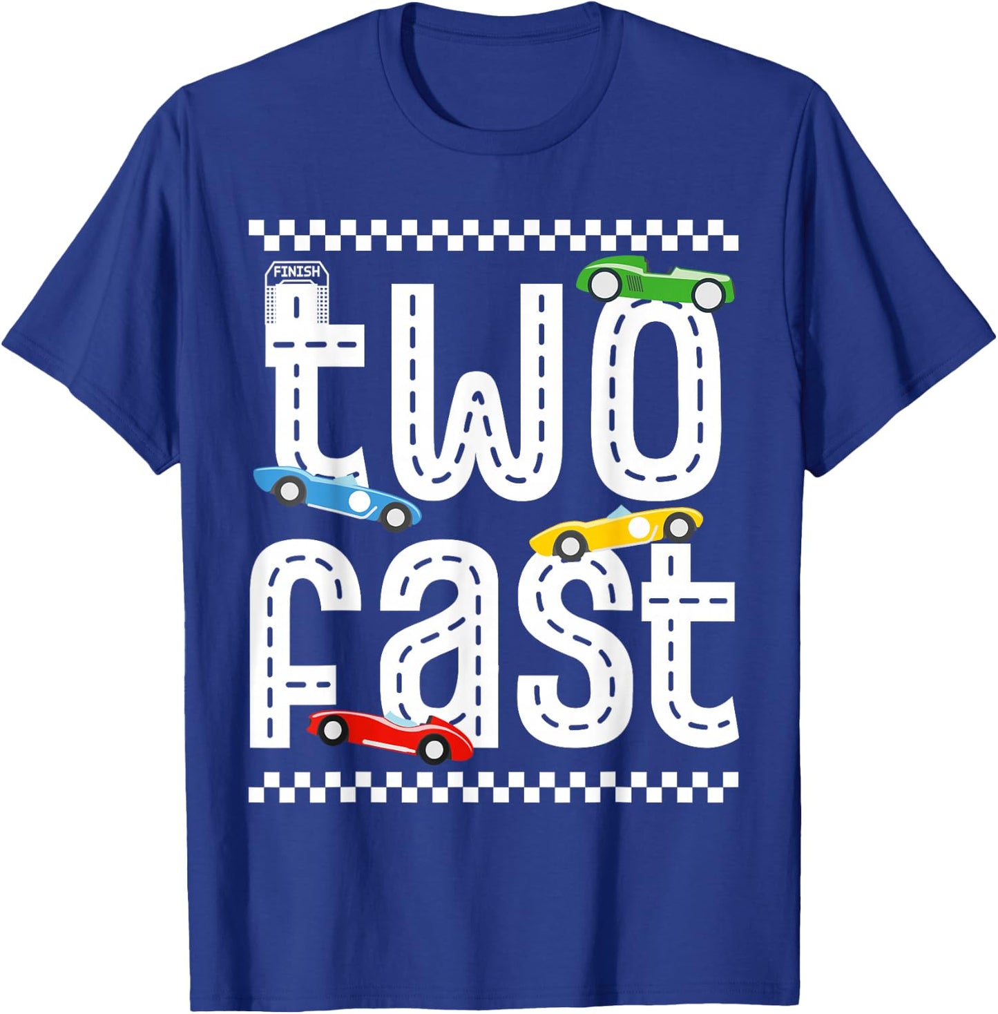 Two Fast 2 Curious Birthday 2 Years Old Race Car Speed Party T-Shirt - T-Shirt | Royal