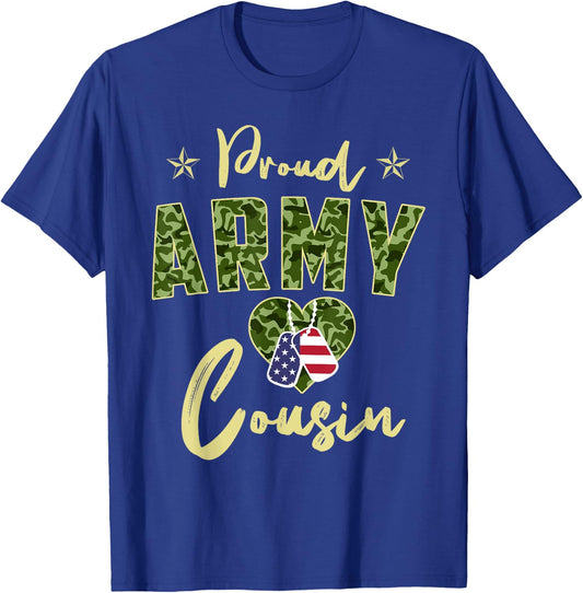 Proud Army Cousin Camou Dog Tag USA American Flag Family Women Kids Men T-Shirt - T-Shirt | Royal