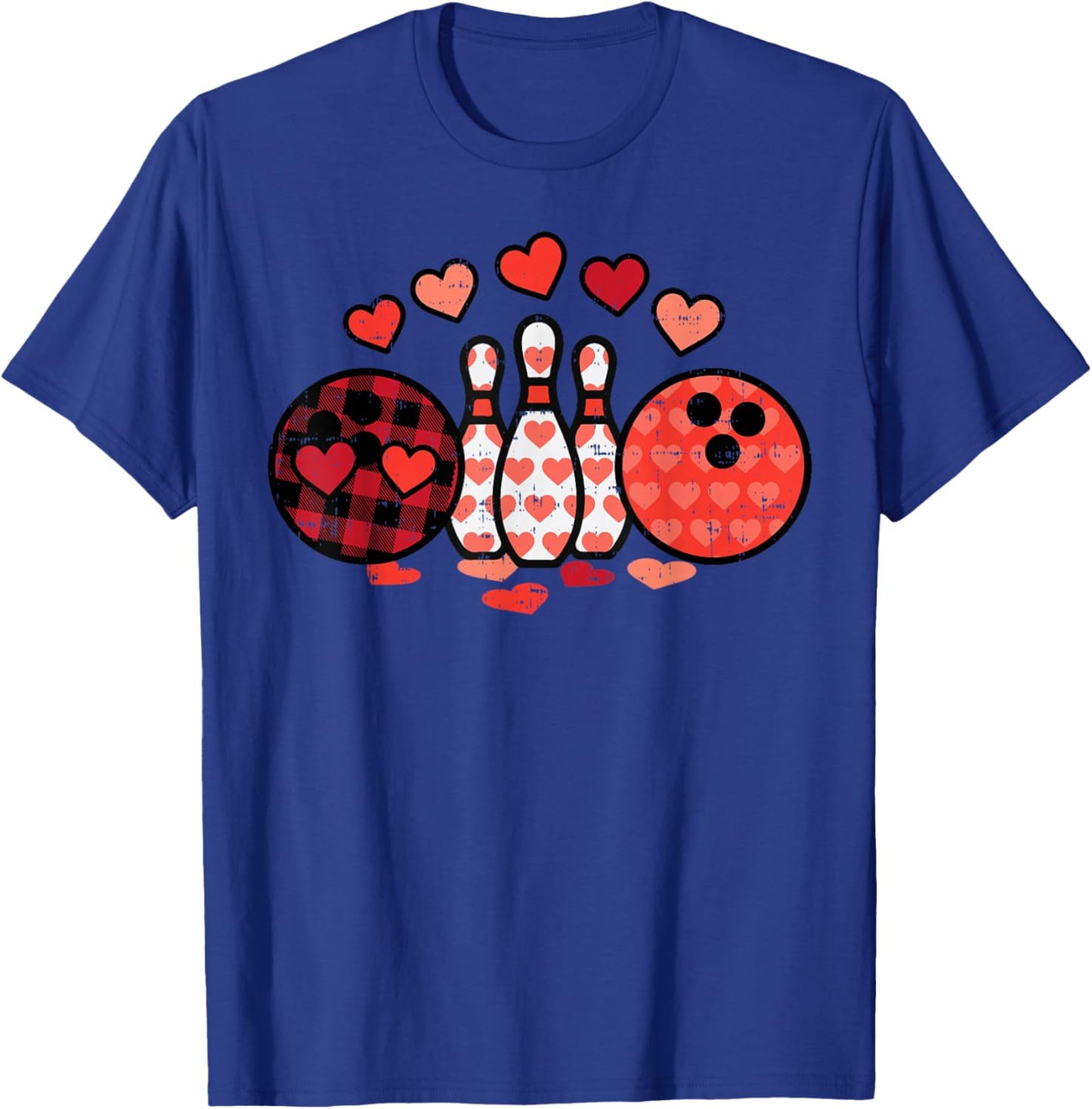 Valentines Day Plaid Bowling Valentine Sports Men Women Kids T-Shirt - T-Shirt | Royal