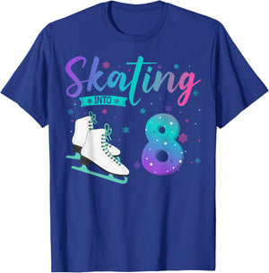 8 Year Old Girl Ice Skating Into 8th Birthday Kids T-Shirt - T-Shirt | Royal
