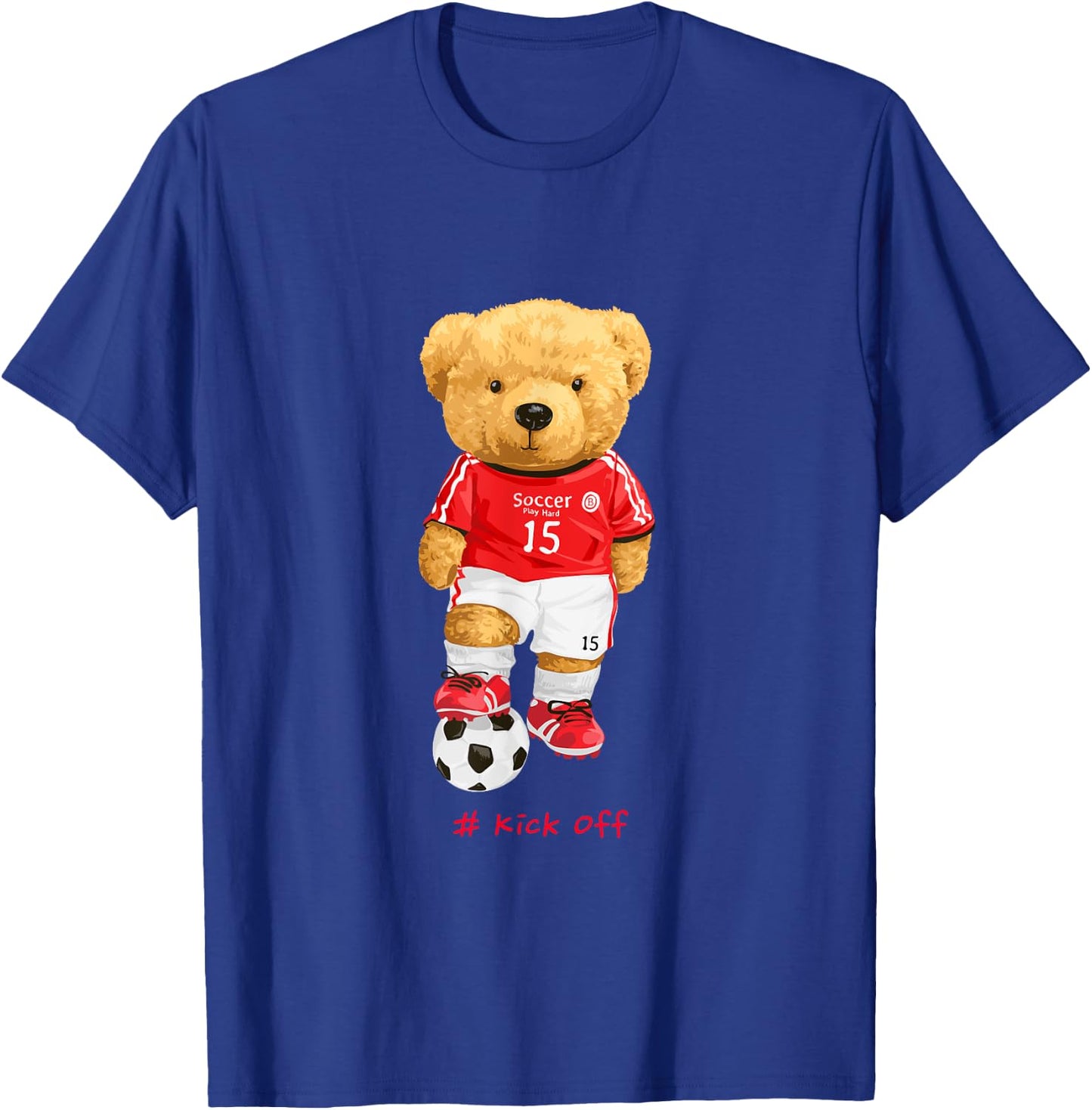 Cool Teddy Bear Soccer Kick Off Style Illustration Graphic T-Shirt - T-Shirt | Royal