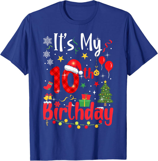 10 Years Old Christmas Bday Party 10th Birthday Kids T-Shirt - T-Shirt | Royal