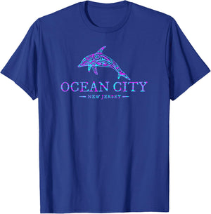 Ocean City New Jersey Colorful Dolphin Boys Girls Souvenir T-Shirt - T-Shirt | Royal