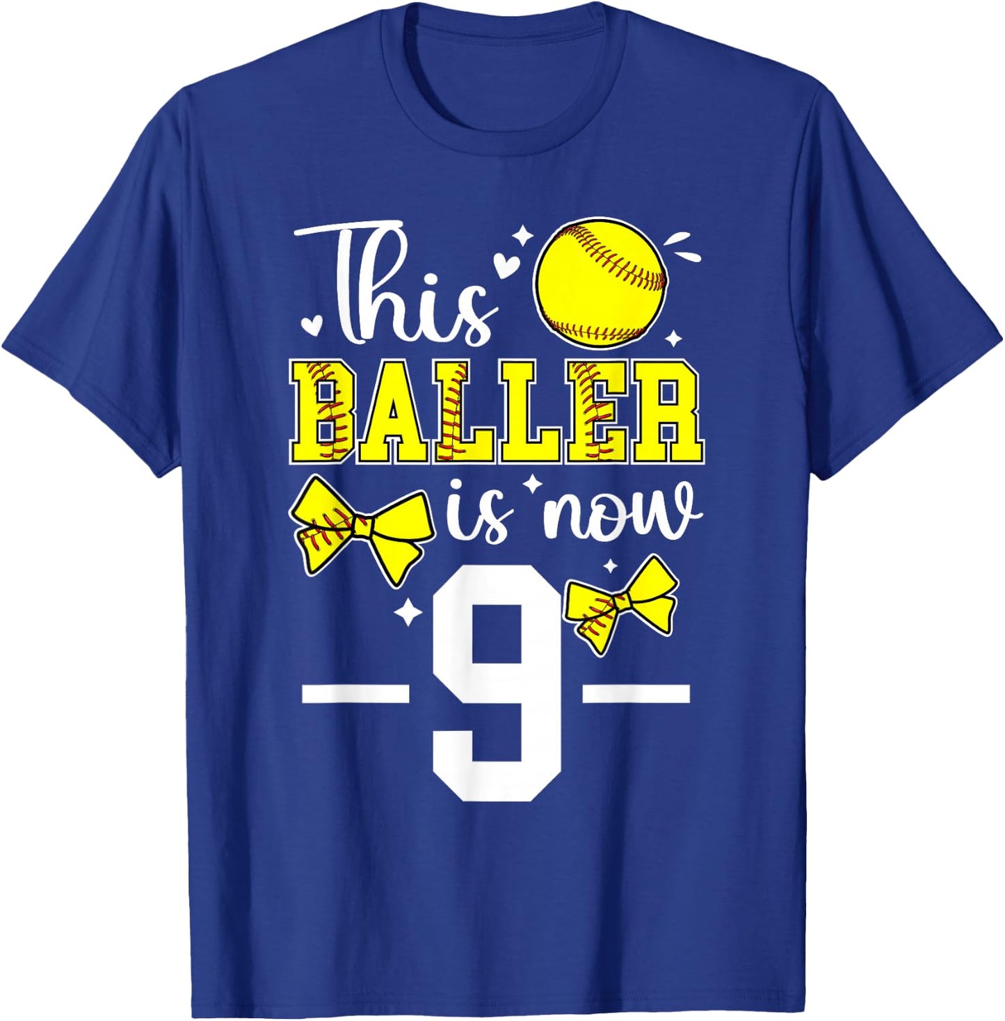 9th Birthday Softball Girl Nine Year Old Softball Player T-Shirt - T-Shirt | Royal
