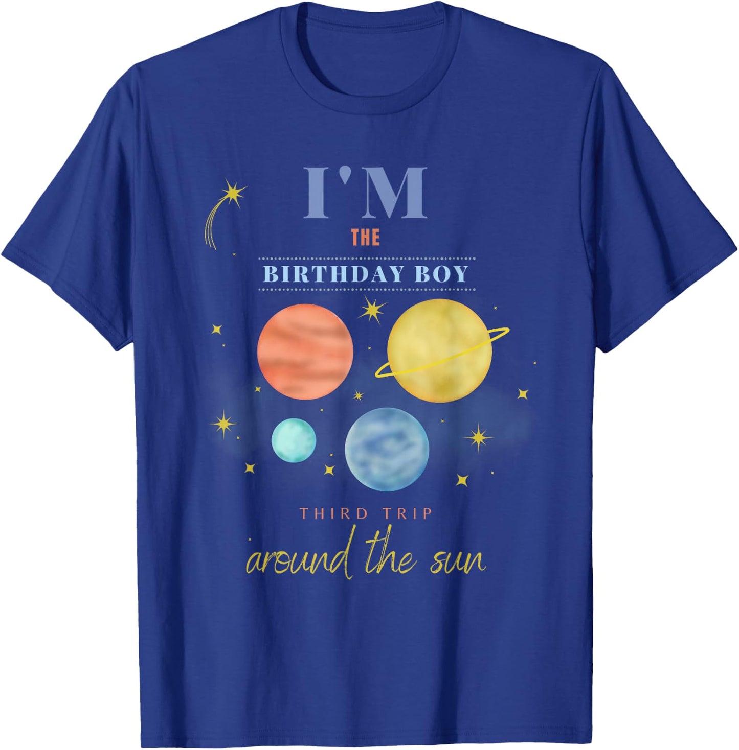 Birthday Boy Third Trip Around The Sun Space 3rd Bday T-Shirt - T-Shirt | Royal