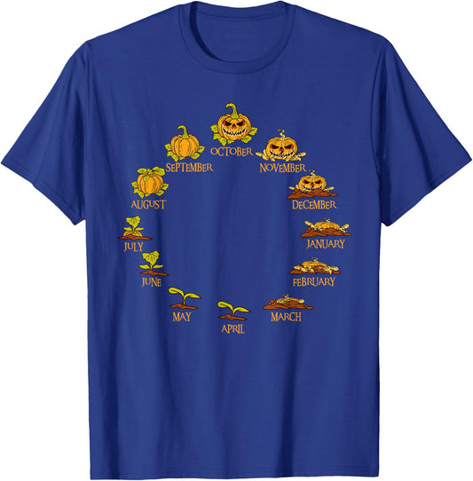 Pumpkin Life Cycle Year Months Thanksgiving Halloween Funny T-Shirt - T-Shirt | Royal