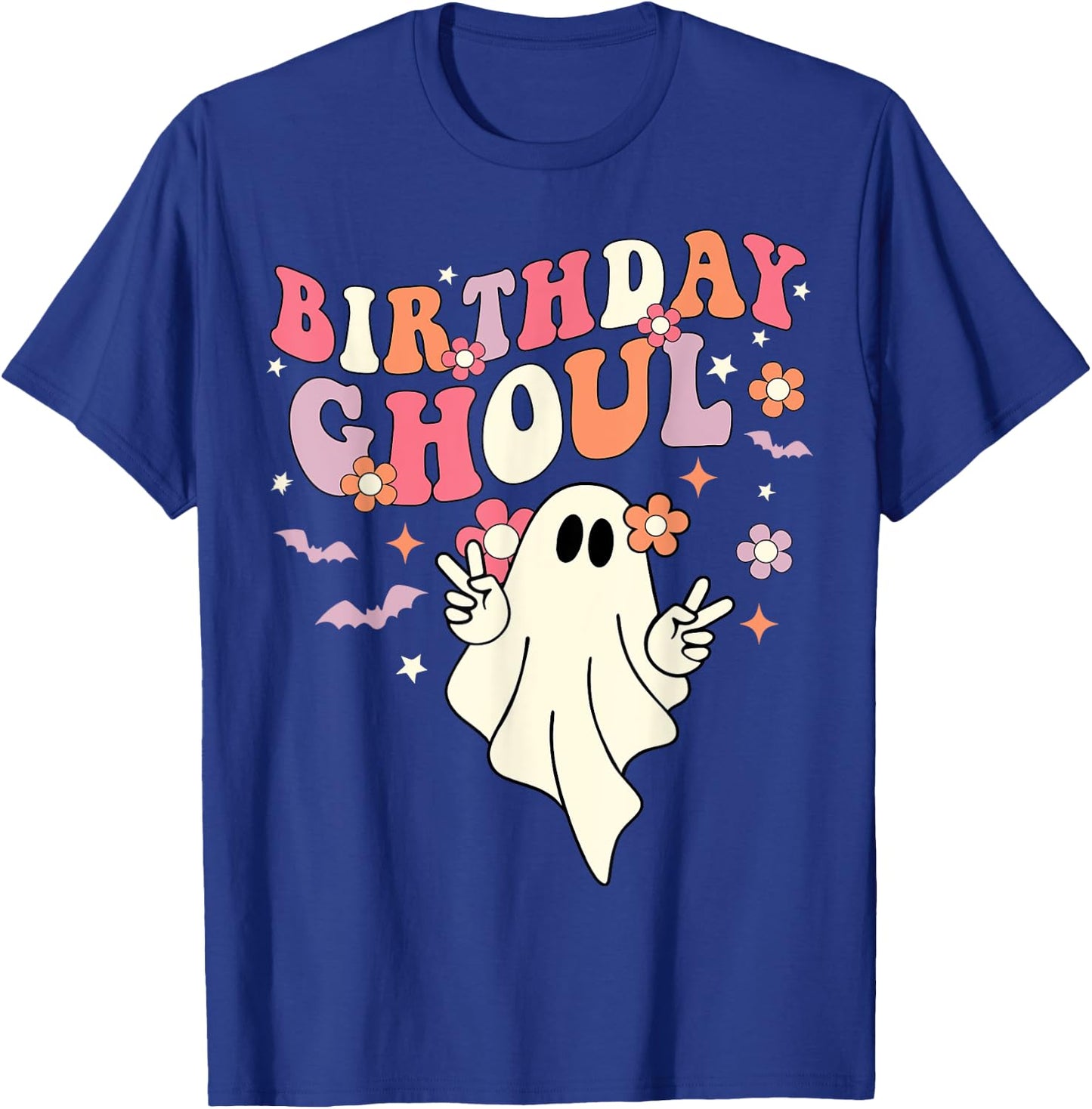 Cute Boo Ghost Kids Girls Groovy Halloween Birthday Ghoul T-Shirt - T-Shirt | Royal