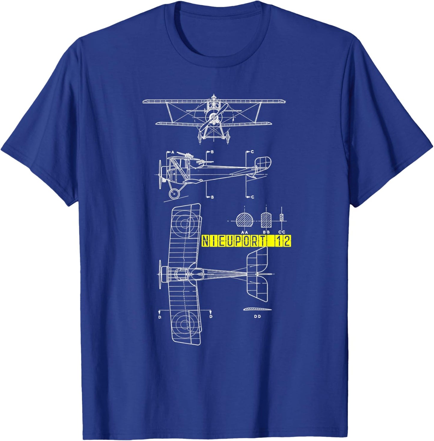 Nieuport 12 WW1 Aircraft Blueprint T-Shirt - T-Shirt | Royal