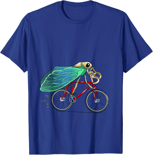 cicada Riding Bicycle Cute Biker Cyclist T-Shirt - T-Shirt | Royal