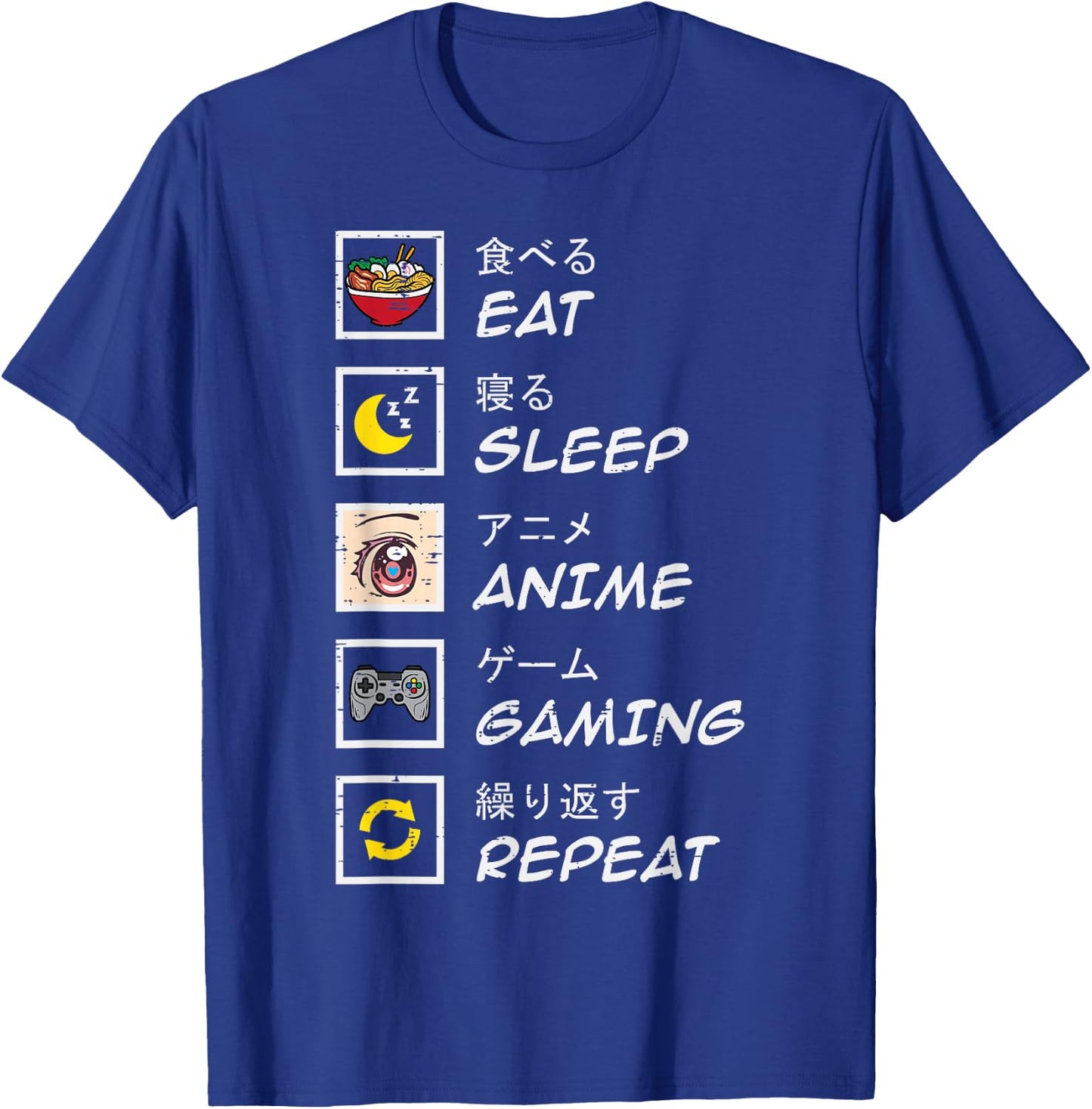 Eat Sleep Anime Gaming Repeat Gamer Teen Boys Girls Kids T-Shirt - T-Shirt | Royal