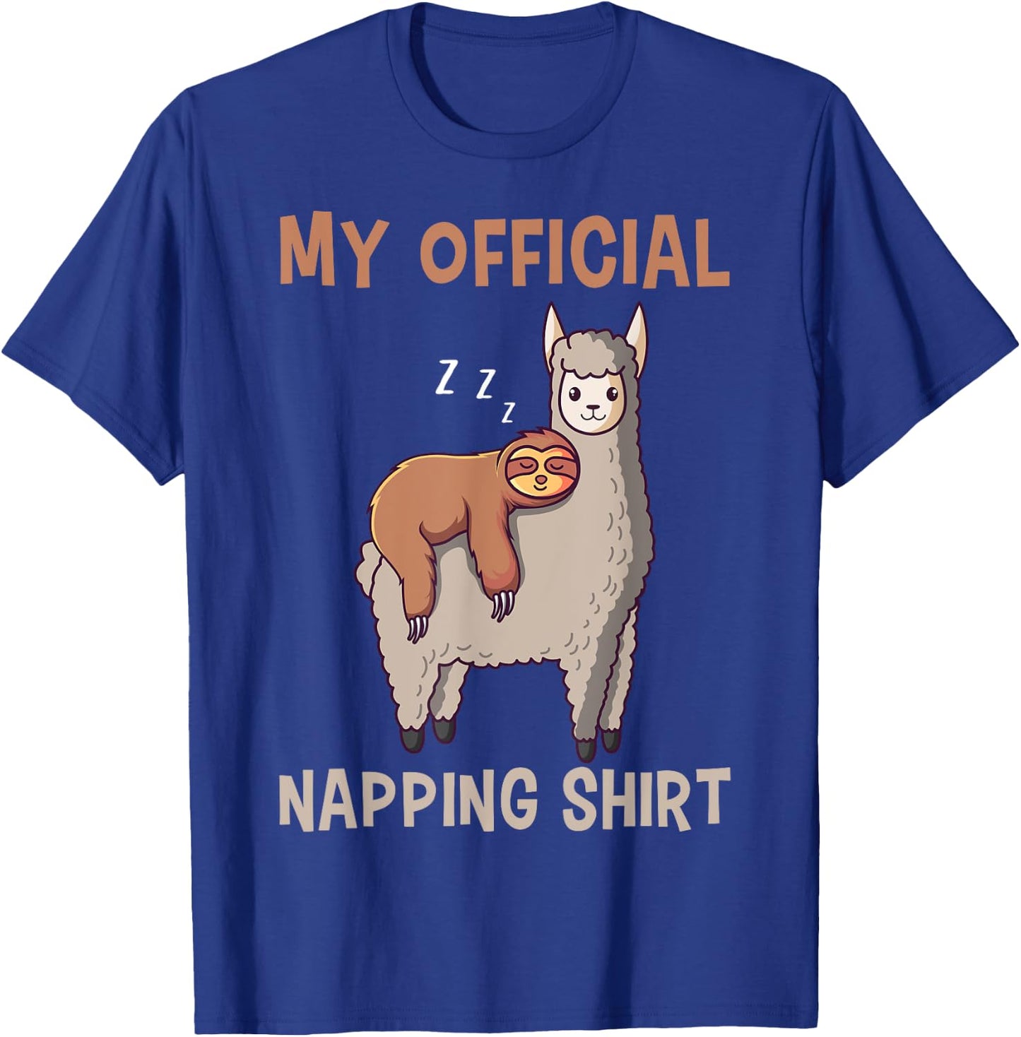My Official Napping Shirt Sleeping Sloth Llama Alpaca T-Shirt - T-Shirt | Royal