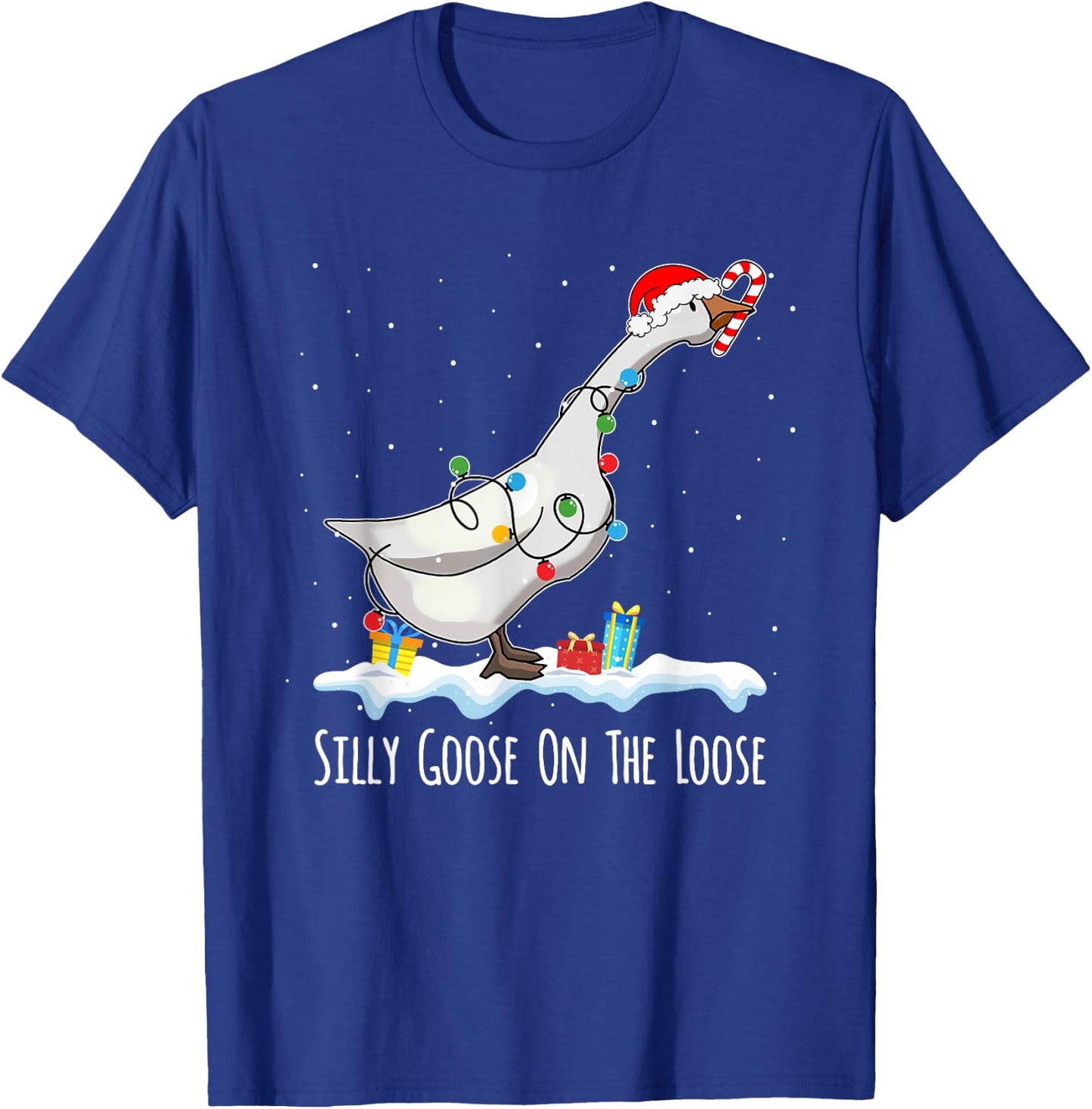Cute Funny Santa Duck Silly Goose On The Loose Christmas T-Shirt - T-Shirt | Royal