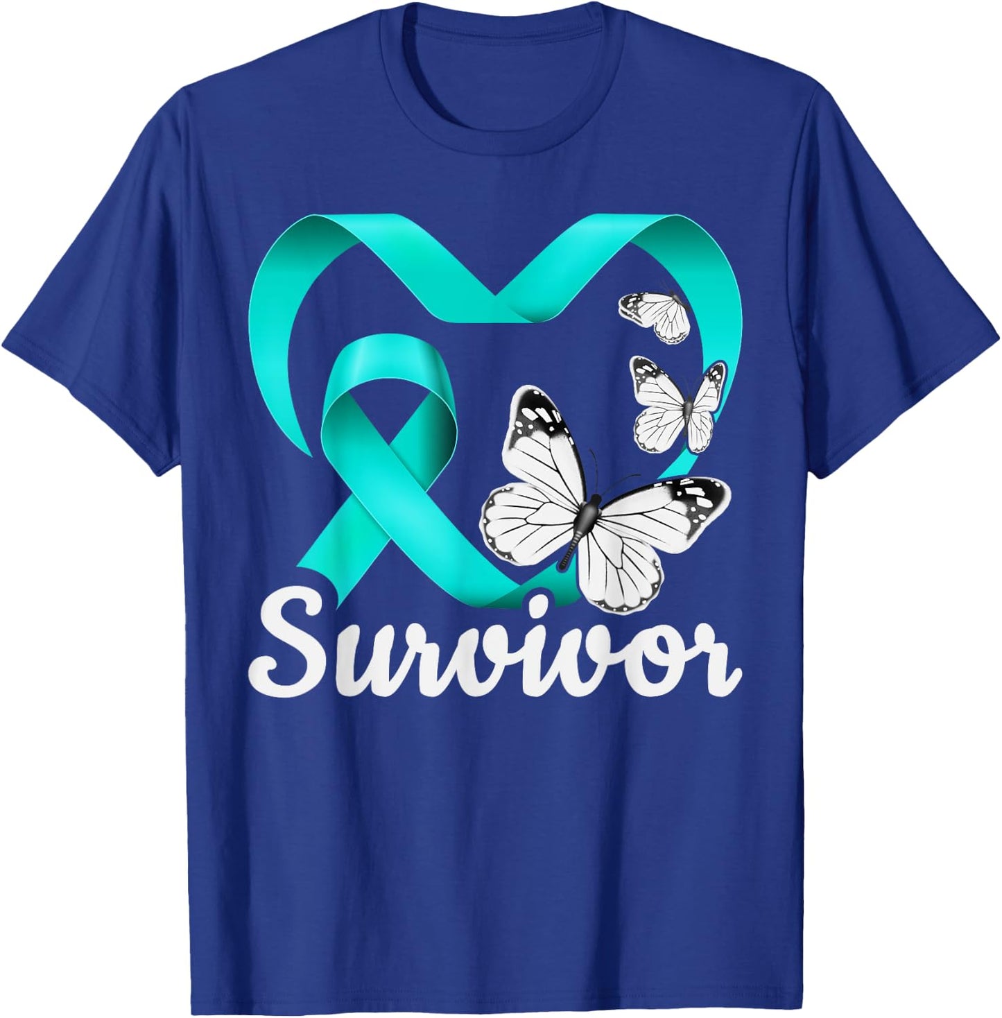 Sexual Assault Survivor, teal heart, butterflies T-Shirt - T-Shirt | Royal