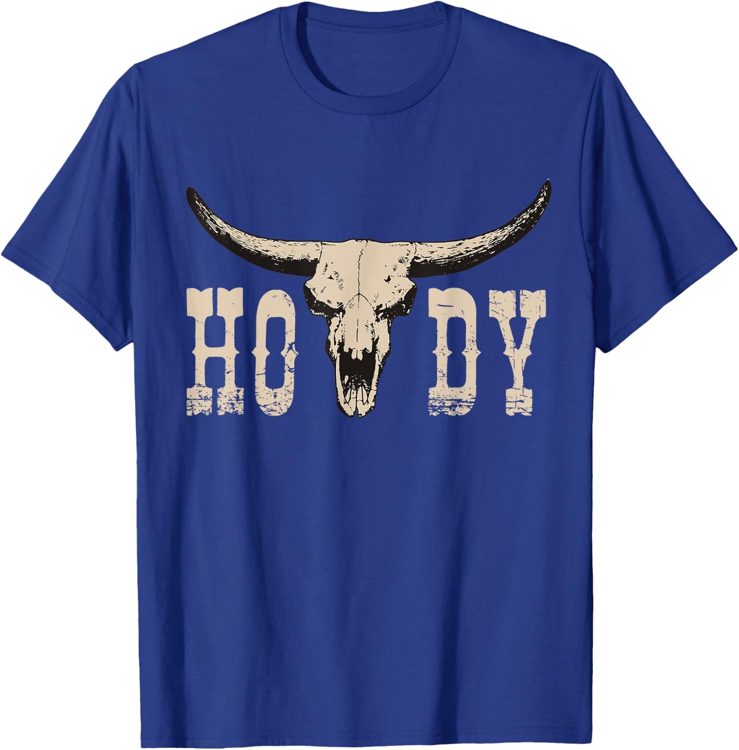 White Howdy Cow Skull Rodeo Western Country Southern Cowboy T-Shirt - T-Shirt | Royal