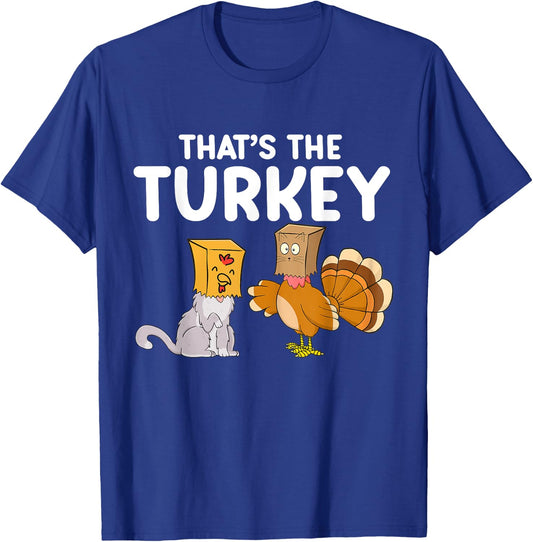 Thanksgiving Cat Fake Cat Meow Funny Thanksgiving Turkey Women Girls Kids T-Shirt - T-Shirt | Royal