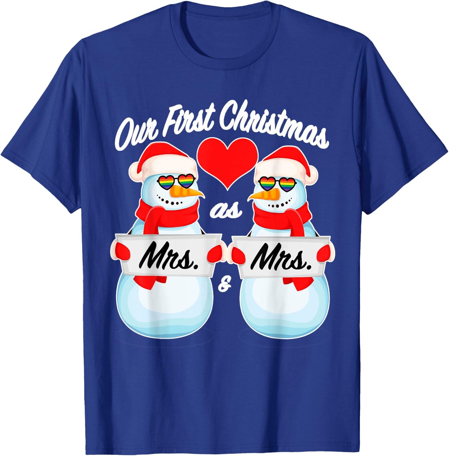Matching Christmas Snowman Pajamas (Mrs) for Lesbian Couples T-Shirt - T-Shirt | Royal