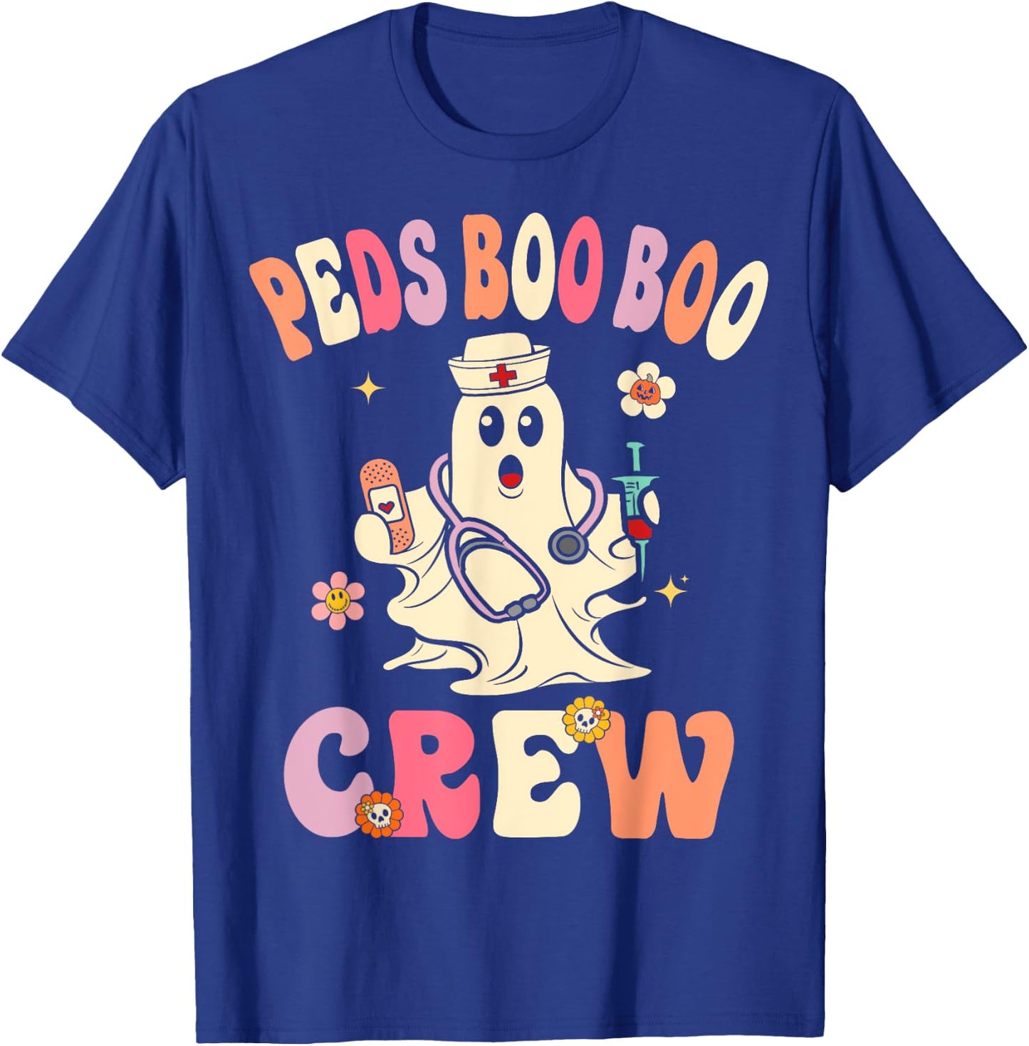 Peds Nurse Boo Crew Retro Halloween Pediatric Nurse T-Shirt - T-Shirt | Royal