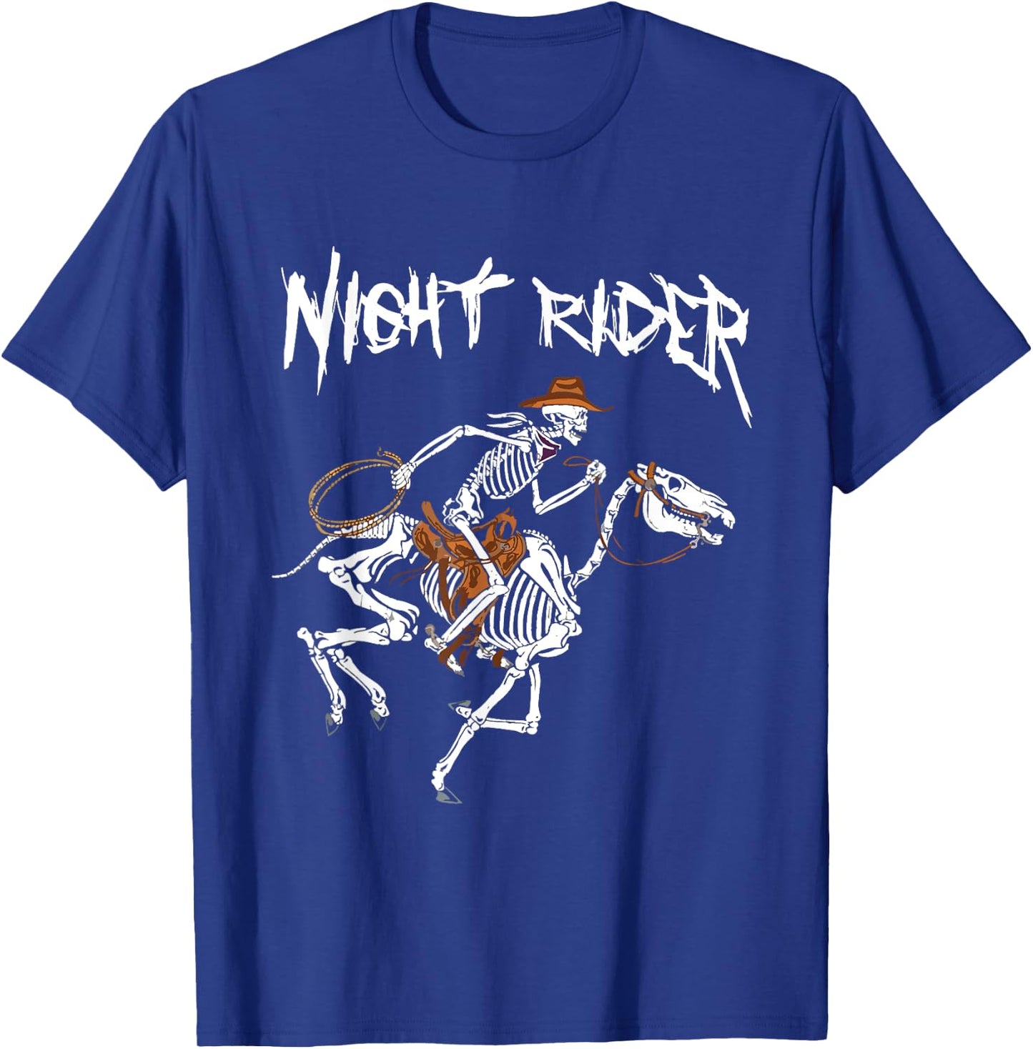 Night Rider Skeleton Cowboy Riding Horse Western Halloween T-Shirt - T-Shirt | Royal