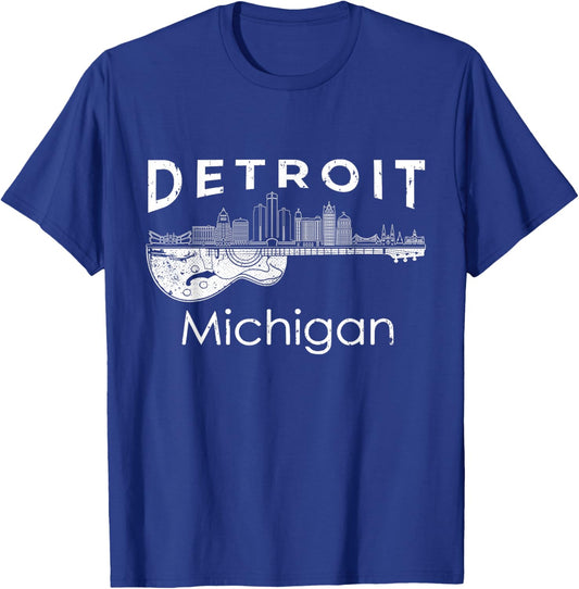 Detroit Souvenir Men Michigan Music Electric Guitar Small T-Shirt - T-Shirt | Royal