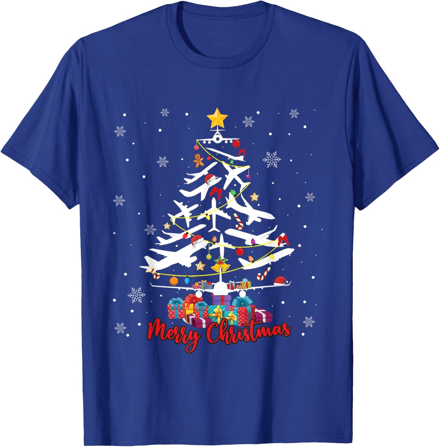Airplane Christmas Tree Merry Xmas Most Likely Pilot T-Shirt - T-Shirt | Royal