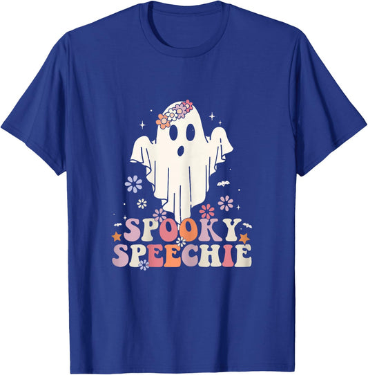 Retro Speech Therapy Halloween Spooky Speechie Language T-Shirt - T-Shirt | Royal