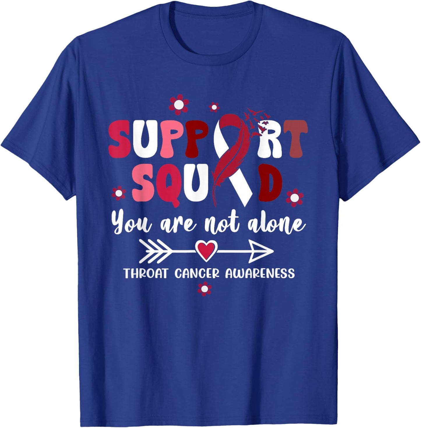 Groovy Support Squad Burgundy Ribbon Throat Cancer Awareness T-Shirt - T-Shirt | Royal